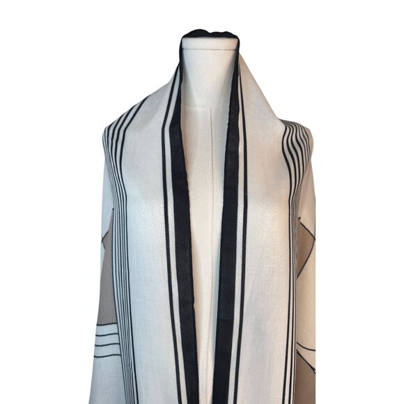 NEW Geometric Patterned Beige Black Cream  Shawl Scarf Bold Lines - Picture 3 of 5